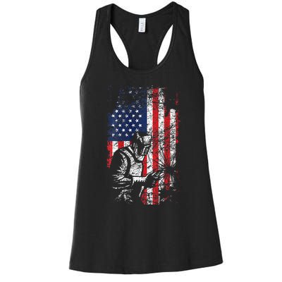 Welding American Flag Welder Fathers Day Design On Back Women's Racerback Tank