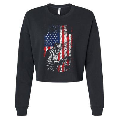 Welding American Flag Welder Fathers Day Design On Back Cropped Pullover Crew