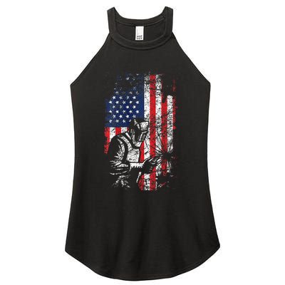 Welding American Flag Welder Fathers Day Design On Back Women's Perfect Tri Rocker Tank