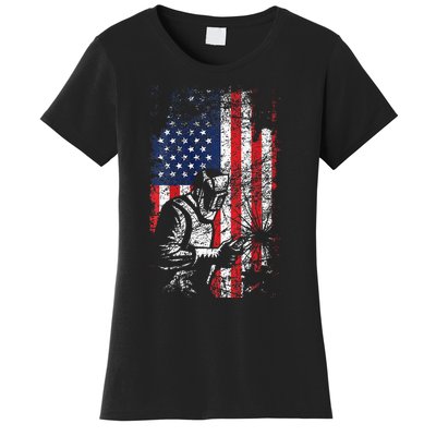 Welding American Flag Welder Fathers Day Design On Back Women's T-Shirt