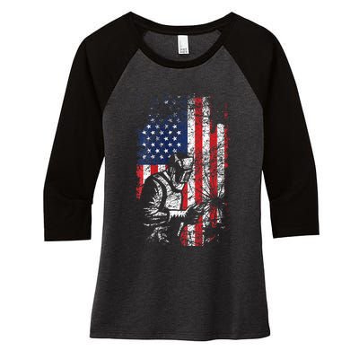 Welding American Flag Welder Fathers Day Design On Back Women's Tri-Blend 3/4-Sleeve Raglan Shirt