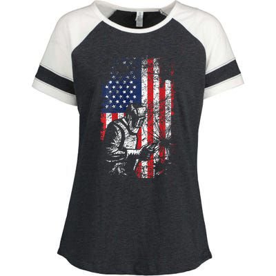 Welding American Flag Welder Fathers Day Design On Back Enza Ladies Jersey Colorblock Tee