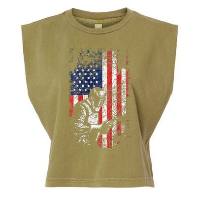 Welding American Flag Welder Fathers Day Design On Back Garment-Dyed Women's Muscle Tee