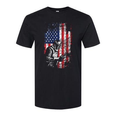 Welding American Flag Welder Fathers Day Design On Back Softstyle® CVC T-Shirt