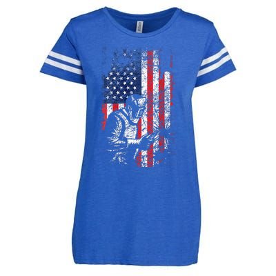 Welding American Flag Welder Fathers Day Design On Back Enza Ladies Jersey Football T-Shirt