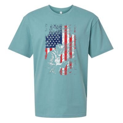 Welding American Flag Welder Fathers Day Design On Back Sueded Cloud Jersey T-Shirt