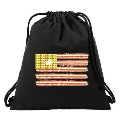 Waffle Bacon USA Flag Drawstring Bag