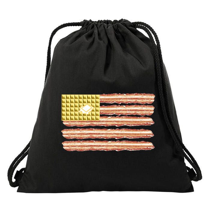 Waffle Bacon USA Flag Drawstring Bag