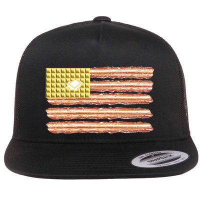 Waffle Bacon USA Flag Flat Bill Trucker Hat