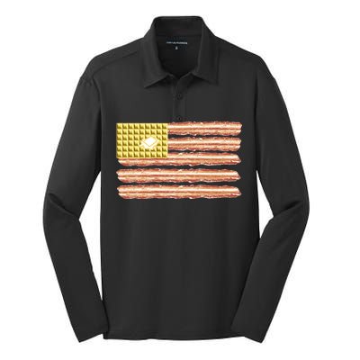 Waffle Bacon USA Flag Silk Touch Performance Long Sleeve Polo