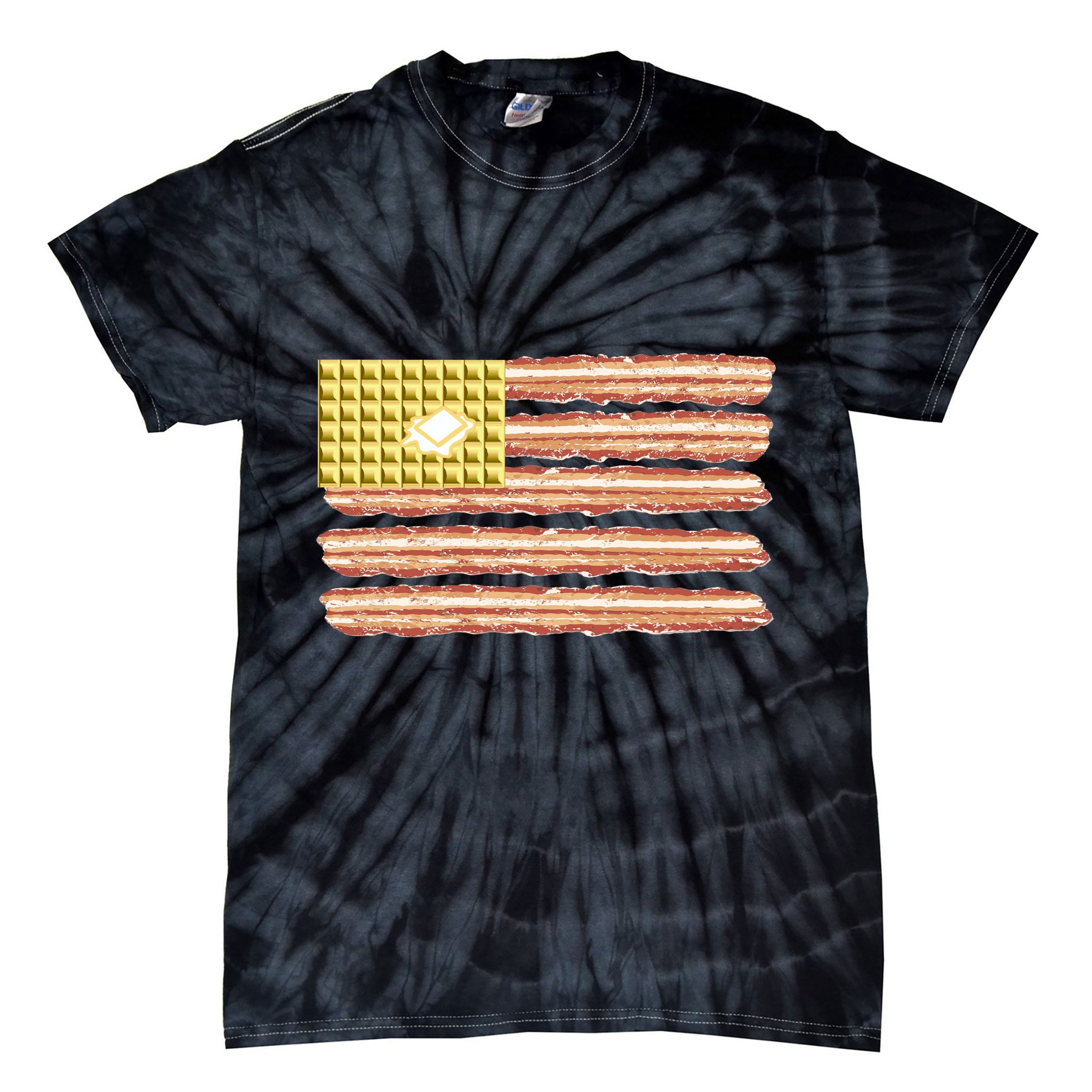 Waffle Bacon USA Flag Tie-Dye T-Shirt