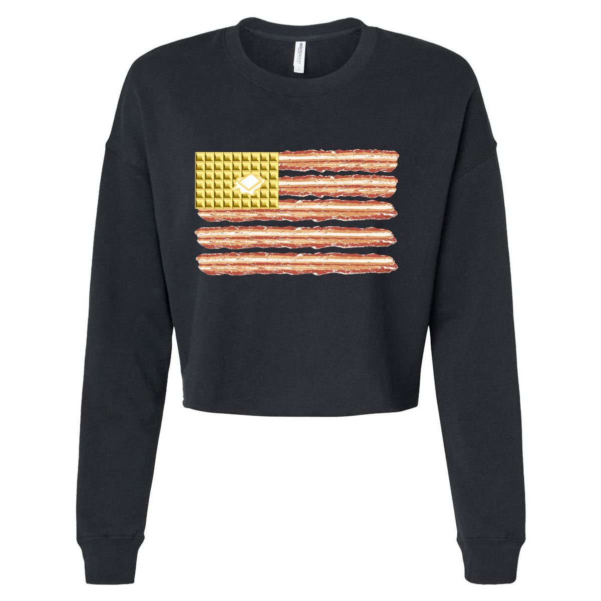 Waffle Bacon USA Flag Cropped Pullover Crew