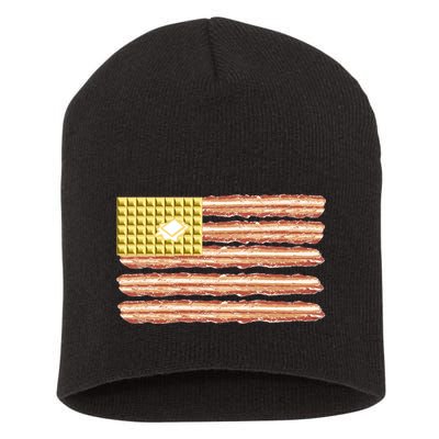 Waffle Bacon USA Flag Short Acrylic Beanie