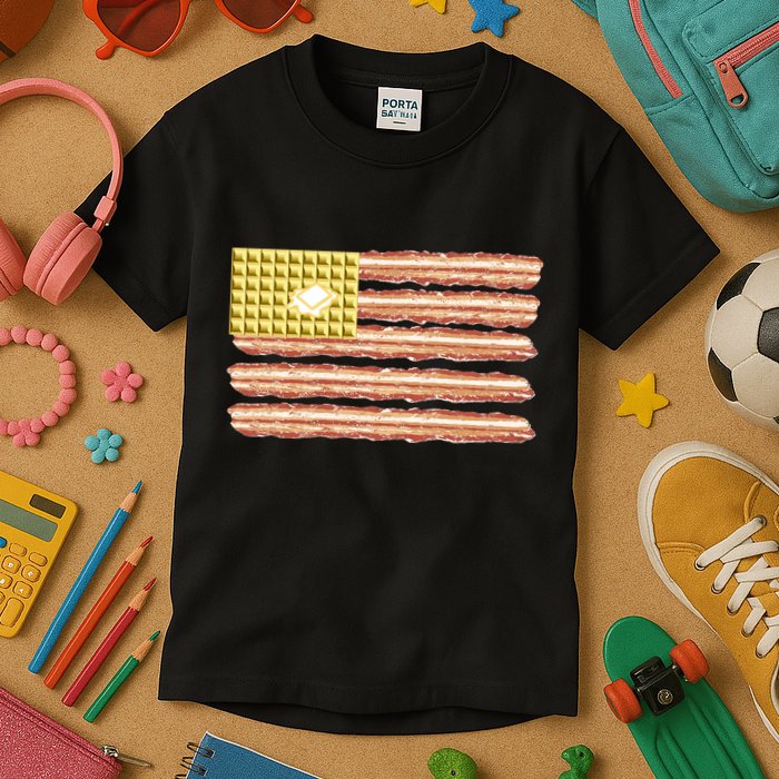 Waffle Bacon USA Flag Kids T-Shirt