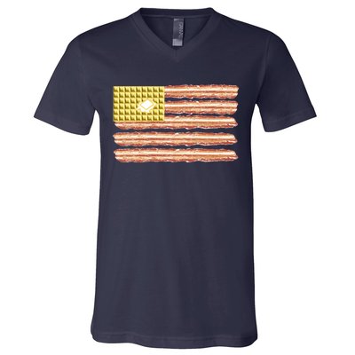 Waffle Bacon USA Flag V-Neck T-Shirt