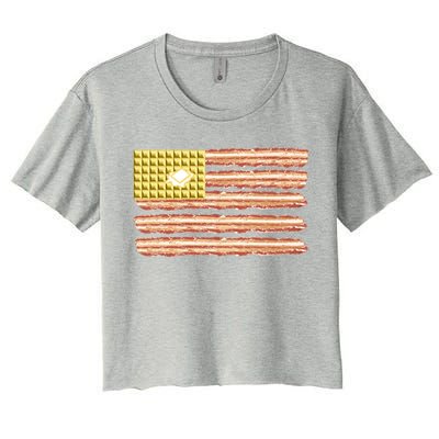 Waffle Bacon USA Flag Women's Crop Top Tee