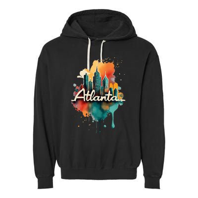 Watercolor Atlanta Georgia Skyline Retro Graphic Tees Garment-Dyed Fleece Hoodie