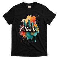 Watercolor Atlanta Georgia Skyline Retro Graphic Tees T-Shirt