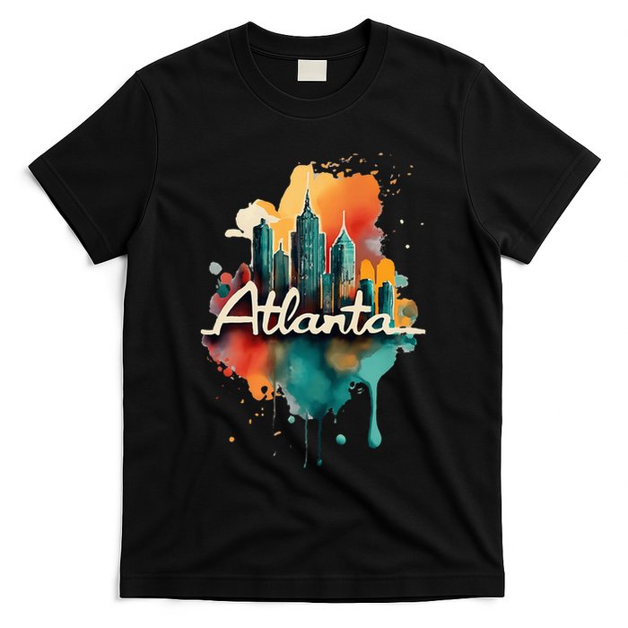 Watercolor Atlanta Georgia Skyline Retro Graphic Tees T-Shirt