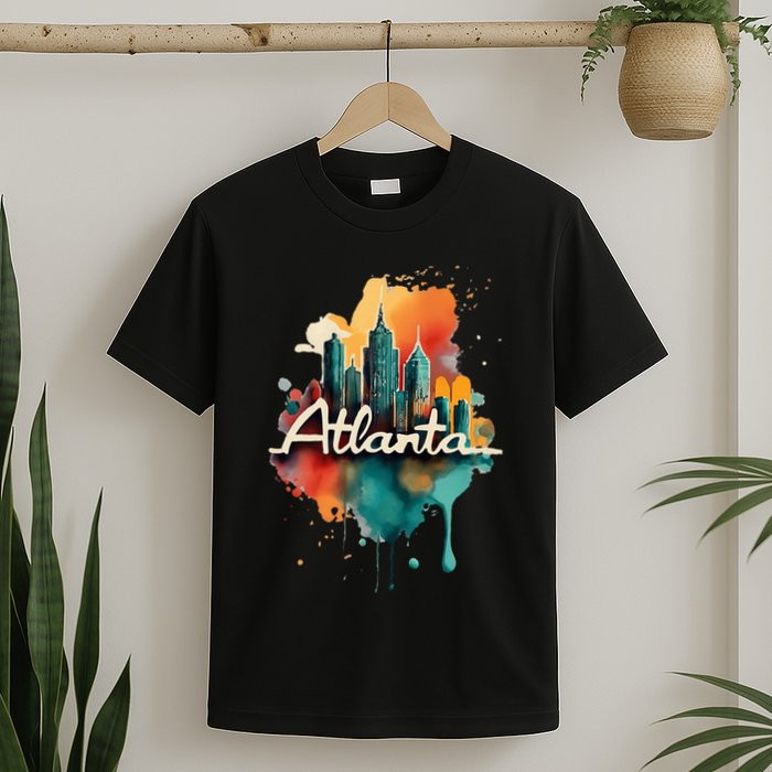Watercolor Atlanta Georgia Skyline Retro Graphic Tees T-Shirt
