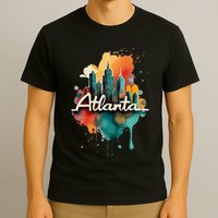 Watercolor Atlanta Georgia Skyline Retro Graphic Tees T-Shirt