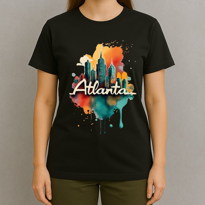 Watercolor Atlanta Georgia Skyline Retro Graphic Tees T-Shirt