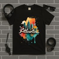Watercolor Atlanta Georgia Skyline Retro Graphic Tees T-Shirt