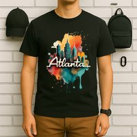 Watercolor Atlanta Georgia Skyline Retro Graphic Tees T-Shirt