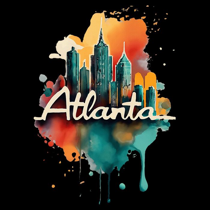 Watercolor Atlanta Georgia Skyline Retro Graphic Tees T-Shirt