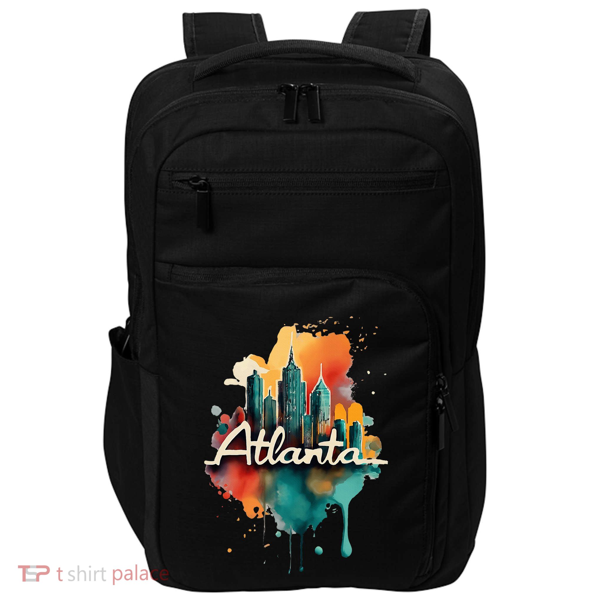 Watercolor Atlanta Georgia Skyline Retro Graphic Tees Impact Tech Backpack