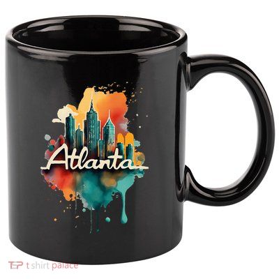 Watercolor Atlanta Georgia Skyline Retro Graphic Tees 11oz C Handle Ceramic Mug