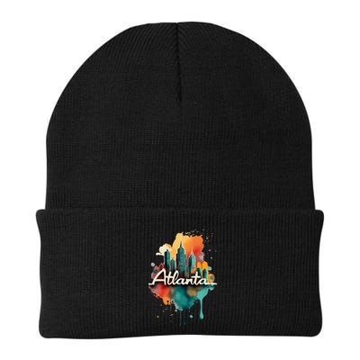 Watercolor Atlanta Georgia Skyline Retro Graphic Tees Beanie