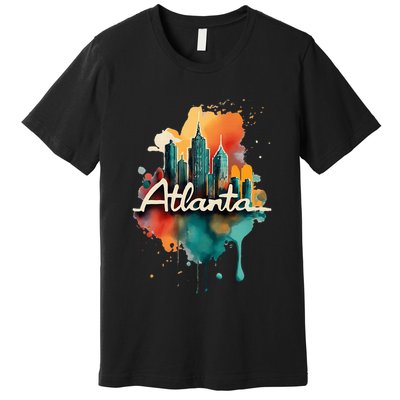 Watercolor Atlanta Georgia Skyline Retro Graphic Tees Premium T-Shirt