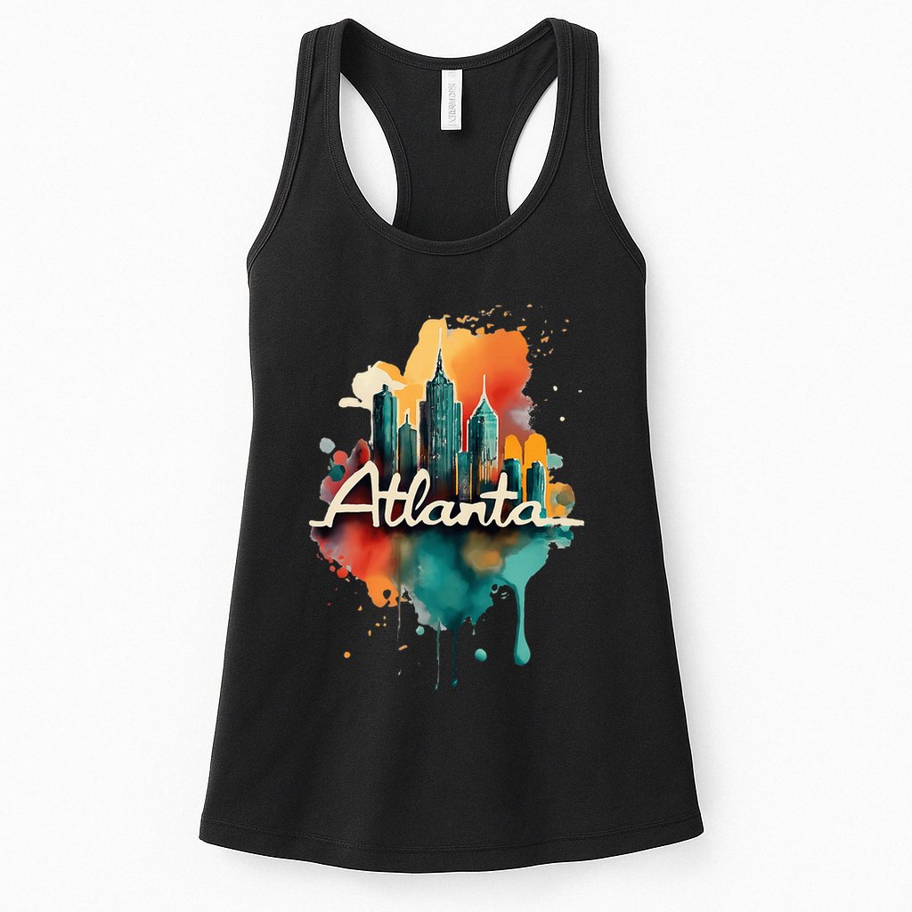 Watercolor Atlanta Georgia Skyline Retro Graphic Tees Womens Tank Top