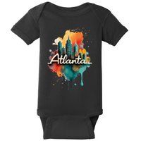 Watercolor Atlanta Georgia Skyline Retro Graphic Tees Baby Bodysuit