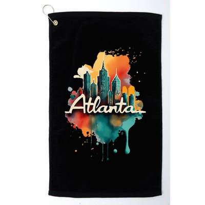 Watercolor Atlanta Georgia Skyline Retro Graphic Tees Golf Towel