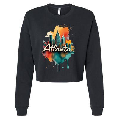 Watercolor Atlanta Georgia Skyline Retro Graphic Tees Cropped Pullover Crew