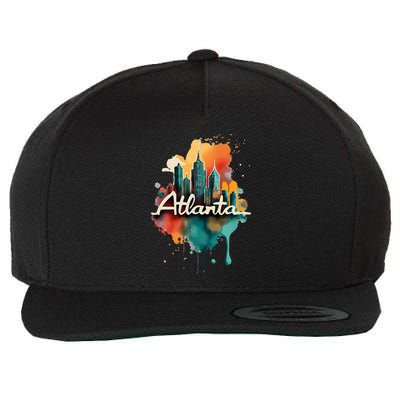 Watercolor Atlanta Georgia Skyline Retro Graphic Tees Wool Snapback Cap