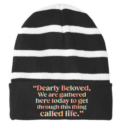 We Are Gathered Today Retro Positive Quote Striped Beanie with Solid Band