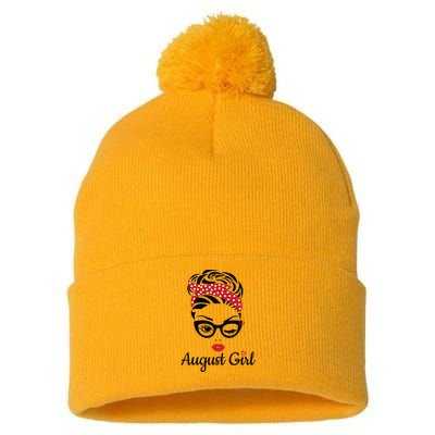 Women August Girl Birthday Women Girl Born August Birthday Pom Pom 12in Knit Beanie