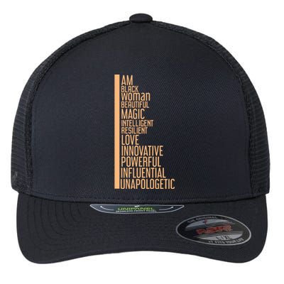 Womens Afro Girl I Am Black Woman Beautiful Magic Unapologetic Flexfit Unipanel Trucker Cap