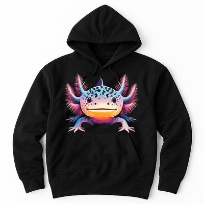 Watercolor Axolotl Gift Adults Black Cartoon Axolotl  Hoodie
