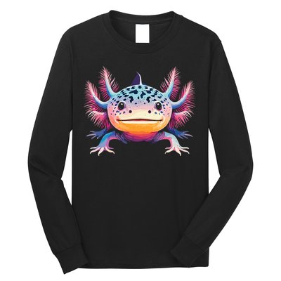 Watercolor Axolotl Gift Adults Black Cartoon Axolotl  Long Sleeve Shirt