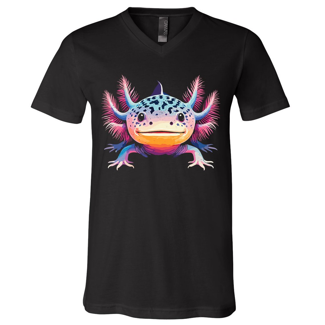 Watercolor Axolotl Gift Adults Black Cartoon Axolotl  V-Neck T-Shirt