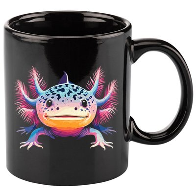 Watercolor Axolotl Gift Adults Black Cartoon Axolotl  11oz C Handle Ceramic Mug