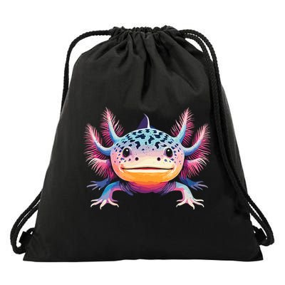 Watercolor Axolotl Gift Adults Black Cartoon Axolotl  Drawstring Bag