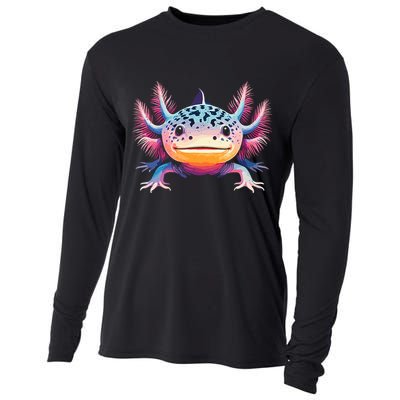 Watercolor Axolotl Gift Adults Black Cartoon Axolotl  Cooling Performance Long Sleeve Crew