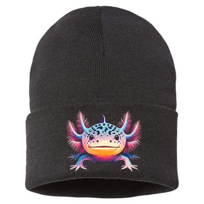 Watercolor Axolotl Gift Adults Black Cartoon Axolotl  Sustainable Knit Beanie