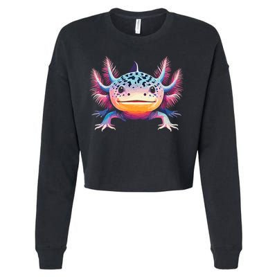 Watercolor Axolotl Gift Adults Black Cartoon Axolotl  Cropped Pullover Crew