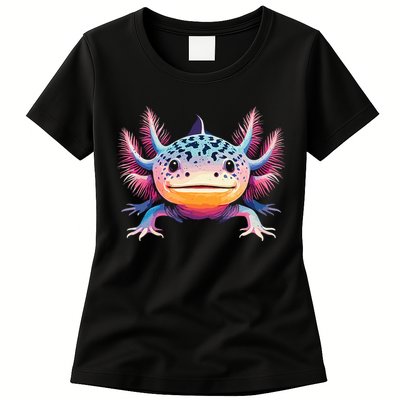 Watercolor Axolotl Gift Adults Black Cartoon Axolotl  Womens T-Shirt